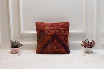 Geometric Kilim Pillow Cover: Handmade Upcycled Woven Rug, 16x16 inch