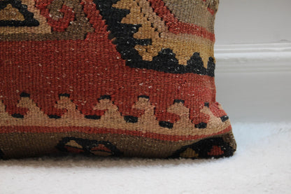 Handmade Kilim Pillow Cover: Geometric Turkish Rug, 16x16 inch