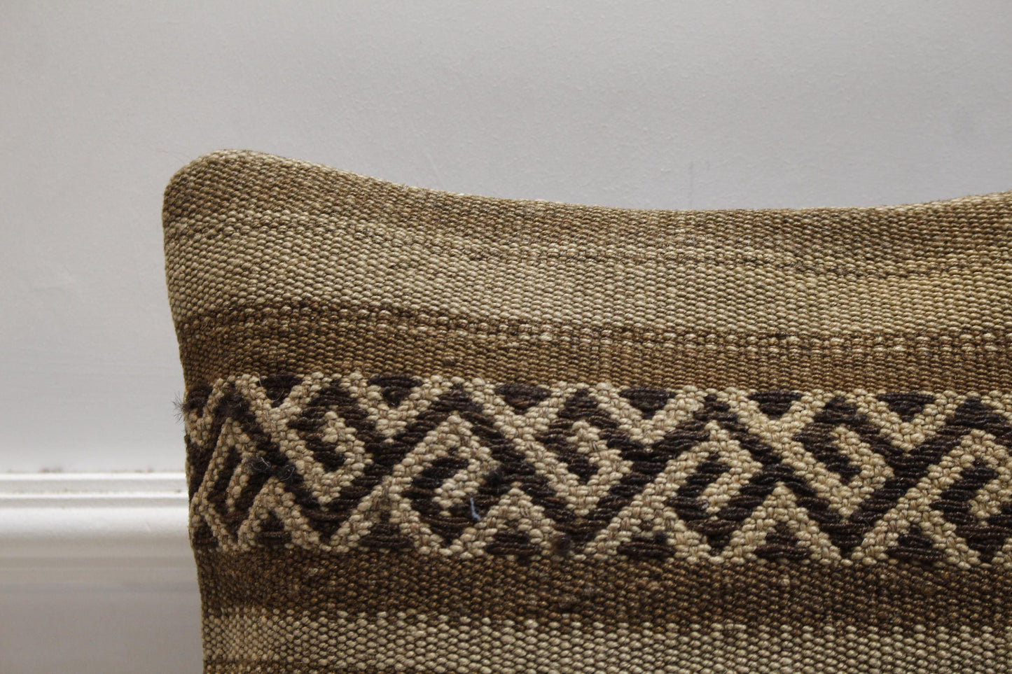 Brown Vintage Kilim Pillow Cover: 16x16 Square, Handmade Wool