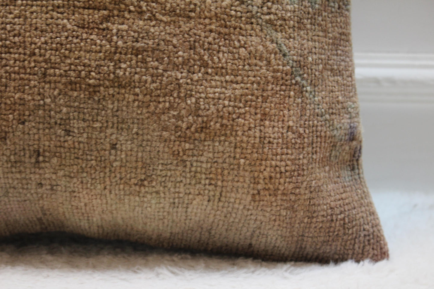 Handmade Turkish Rug Pillow Cover: Brown Woven Wool, 16x16 inc