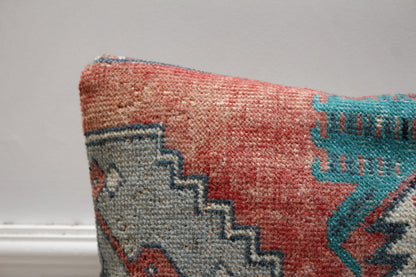 Rainbow Turkish Rug Pillow Cover: Vintage Wool, 16x16 Square