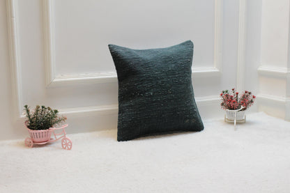 Green Vintage Kilim Pillow Cover: Handmade Wool, 16x16 inch