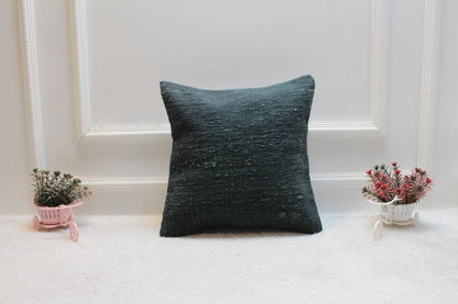 Green Vintage Kilim Pillow Cover: Handmade Wool, 16x16 inch