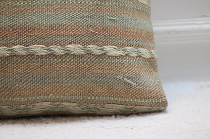 Handmade Kilim Pillow Cover: Upcycled Woven Rug, Soft Colors (16x16 in)
