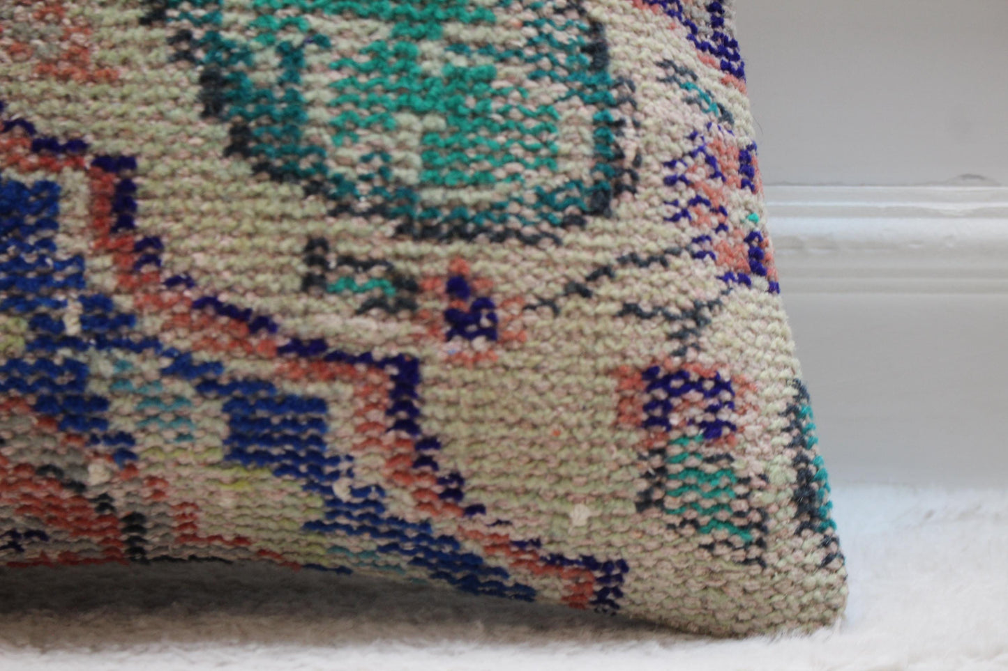 Floral Turkish Rug Pillow Cover: Handmade Wool Kilim, 16x16 Square