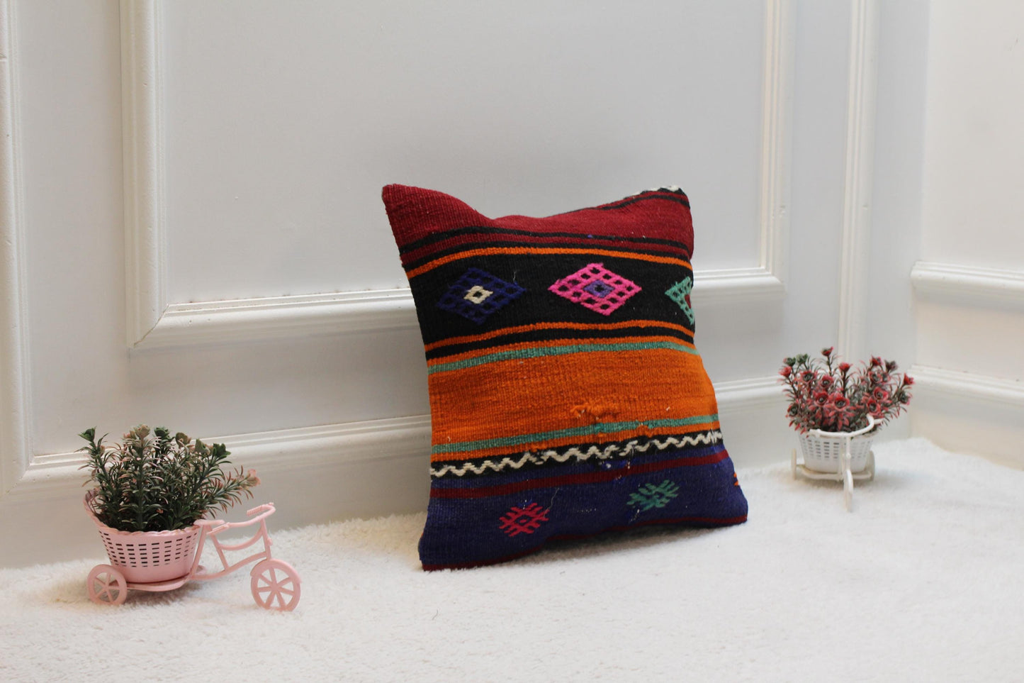 Rainbow Kilim Pillow Cover: Vintage Organic Wool, 16x16 inch