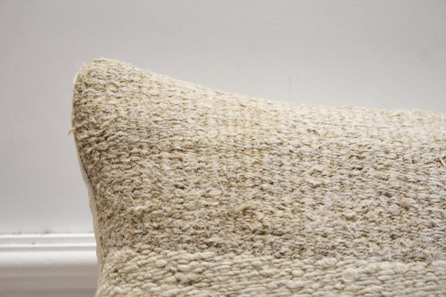 Handmade Beige Kilim Pillow Cover: Upcycled Woven Rug, 16x16 inch