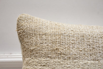 Handmade Beige Kilim Pillow Cover: Upcycled Woven Rug, 16x16 inch