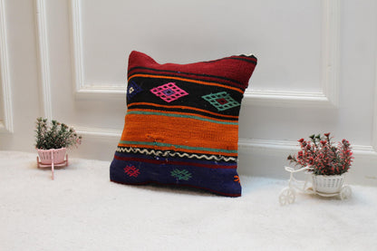 Rainbow Kilim Pillow Cover: Vintage Organic Wool, 16x16 inch