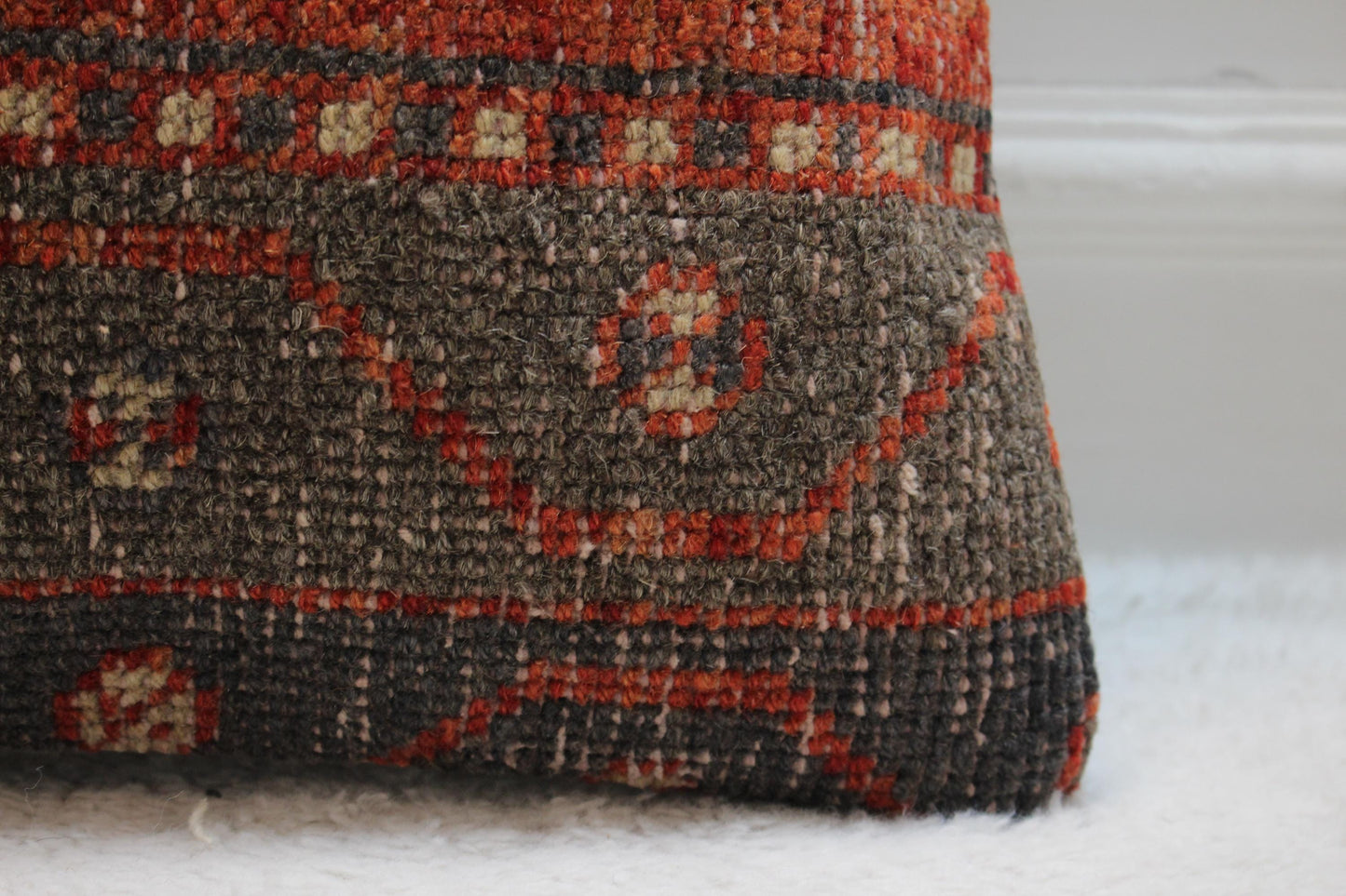 Handmade Kilim Pillow Cover: Upcycled Woven Rug, Red 16x16