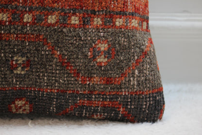 Handmade Kilim Pillow Cover: Upcycled Woven Rug, Red 16x16
