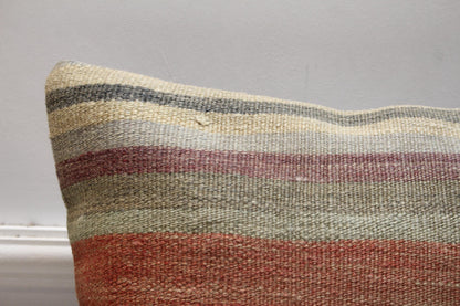 Handmade Striped Kilim Pillow: Boho Throw Pillow Cover (16x16 inch)