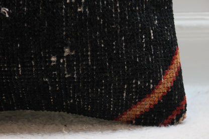 Handmade Turkish Kilim Pillow Cover: Red & Black Ethnic Design (16x16 in)