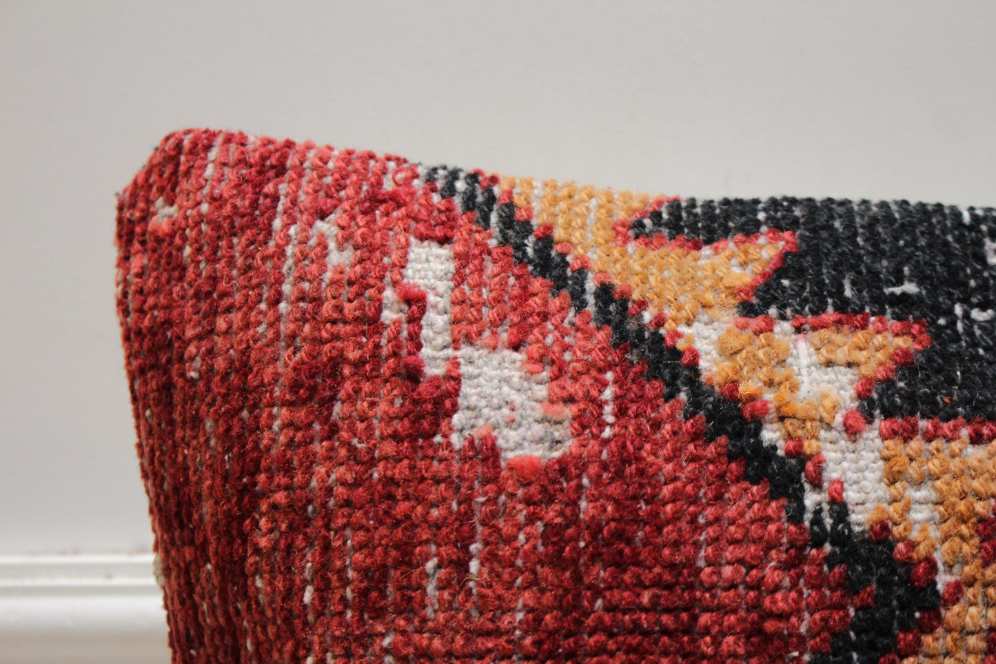 Handmade Turkish Kilim Pillow Cover: Red & Black Ethnic Design (16x16 in)