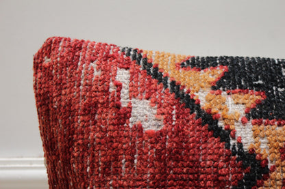 Handmade Turkish Kilim Pillow Cover: Red & Black Ethnic Design (16x16 in)