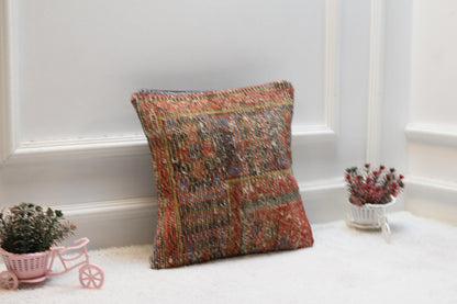 Rainbow Kilim Pillow Cover: Vintage Turkish Rug, 16x16 Square
