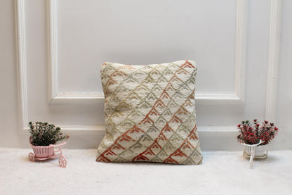 Geometric Kilim Pillow Cover: Handmade Boho Wool, 16x16 inch