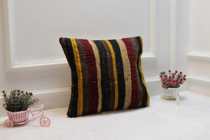 Vintage Turkish Kilim Pillow Cover: Rainbow Wool, Upcycled Rug (16x16 in)