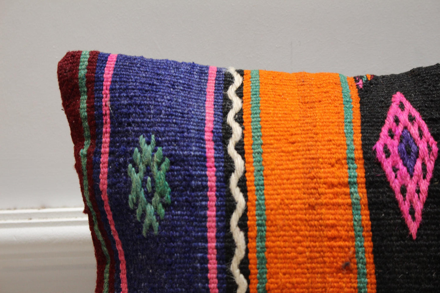 Handmade Kilim Pillow Cover: Upcycled Woven Rug, Rainbow (16x16 in)