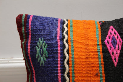 Handmade Kilim Pillow Cover: Upcycled Woven Rug, Rainbow (16x16 in)