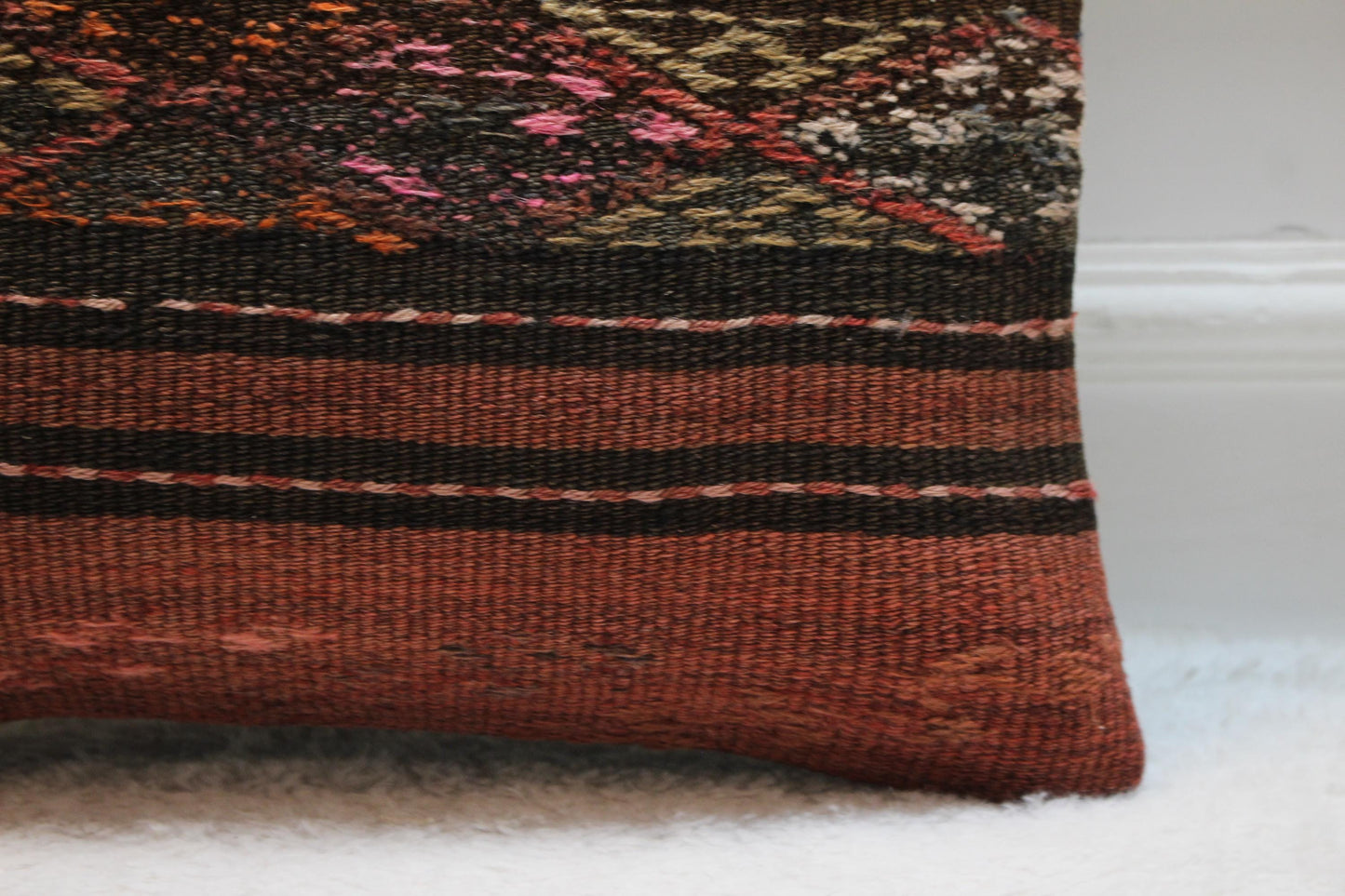 Vintage Kilim Pillow Cover: 16x16 Square, Organic Wool Throw Pillow