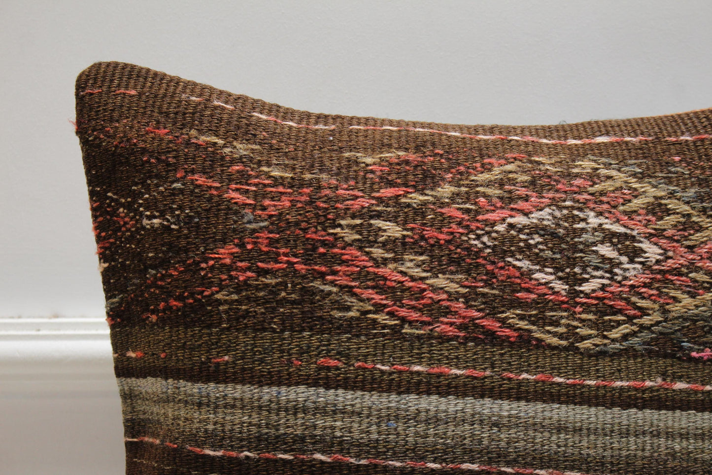 Vintage Kilim Pillow Cover: 16x16 Square, Organic Wool Throw Pillow
