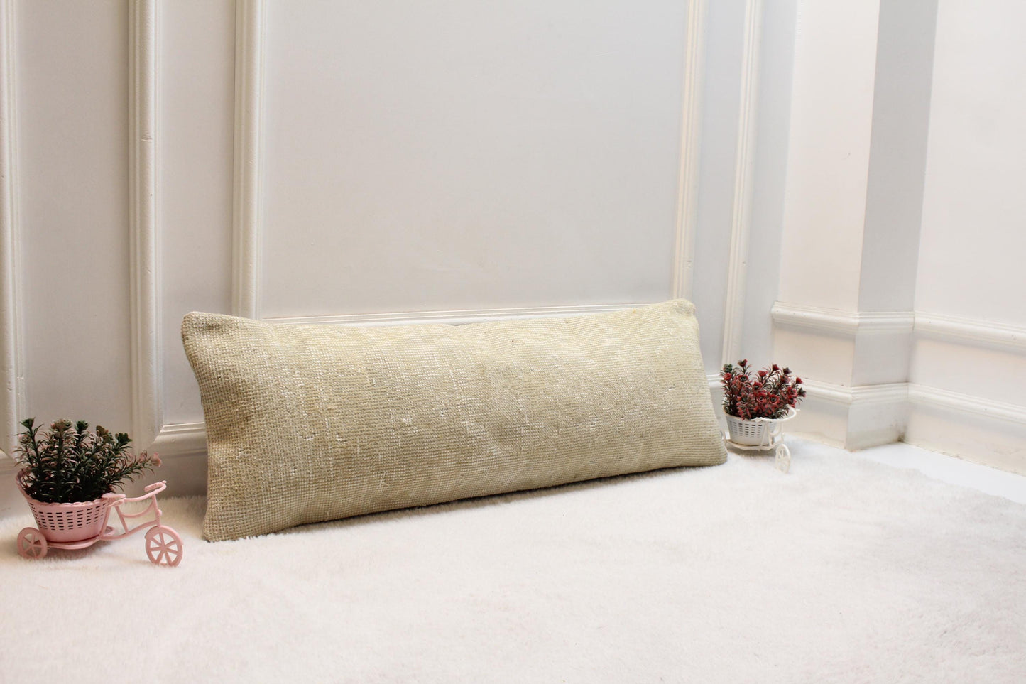 Beige Lumbar Pillow: 12x36 Turkish Rug Design, Neutral Tones