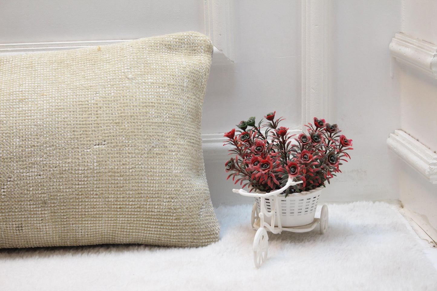 Beige Lumbar Pillow: 12x36 Turkish Rug Design, Neutral Tones