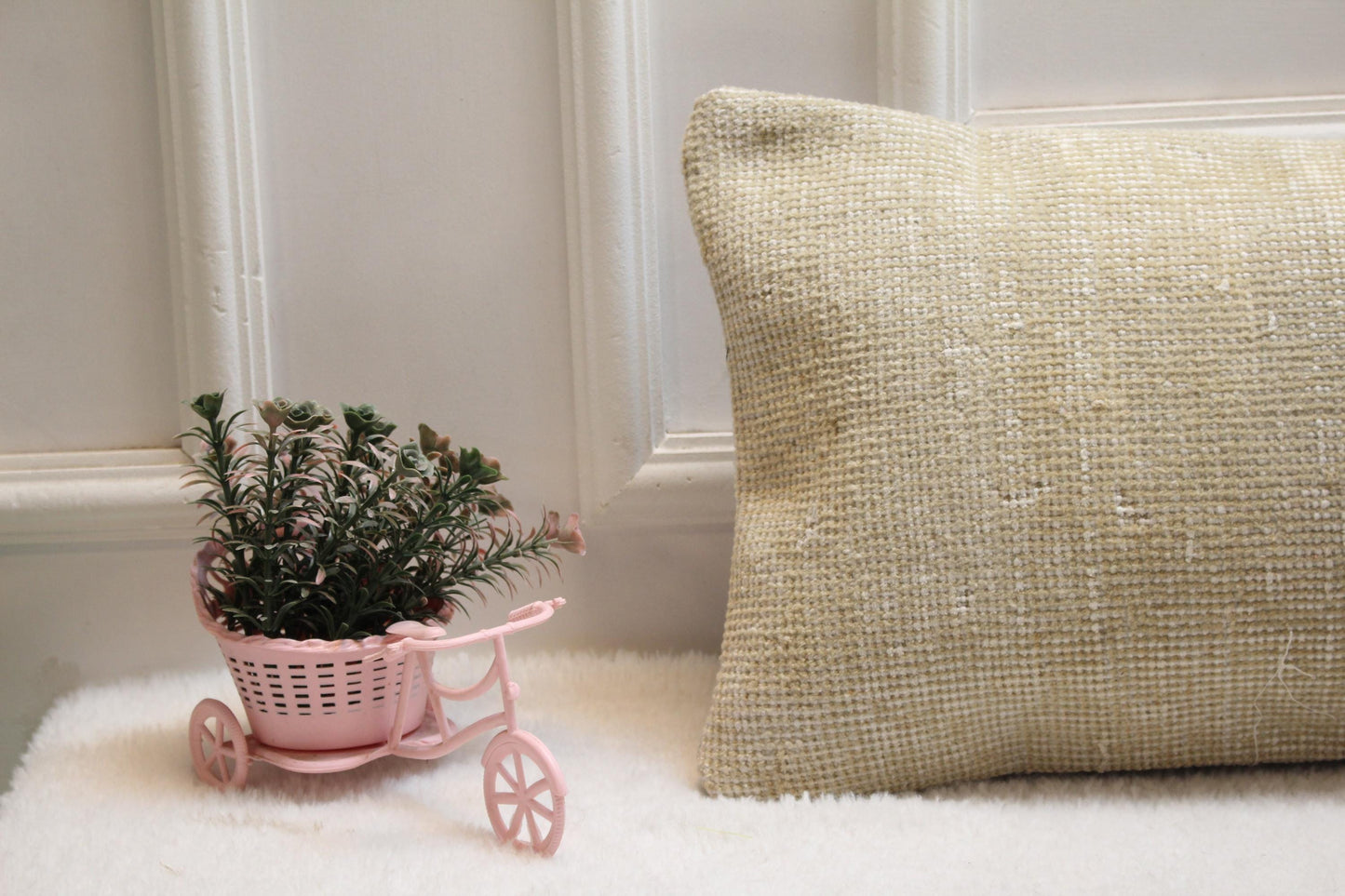 Beige Lumbar Pillow: 12x36 Turkish Rug Design, Neutral Tones