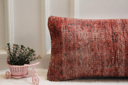 Tribal Lumbar Pillow: Vintage Turkish Rug Cushion, Red Beige Olive (12x36 inch)