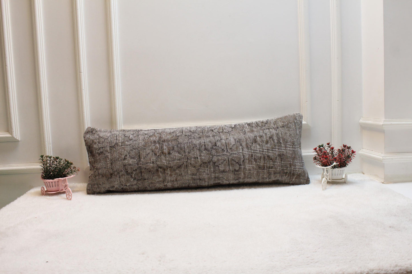 Rustic Lumbar Pillow Cover: Vintage Turkish Rug Print, 12x36 inch