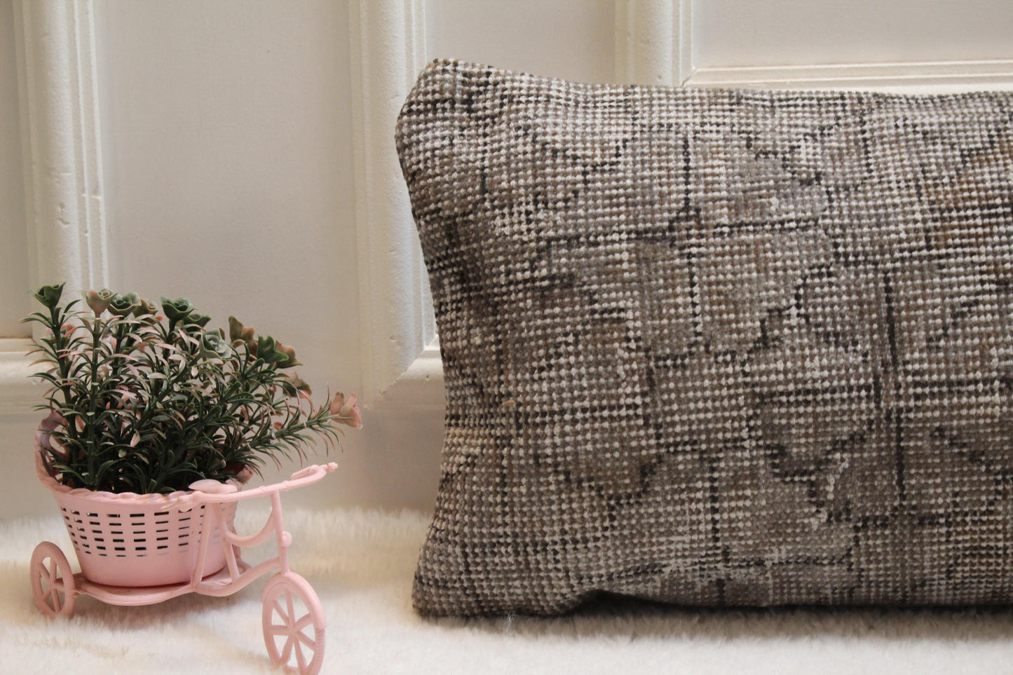 Rustic Lumbar Pillow Cover: Vintage Turkish Rug Print, 12x36 inch
