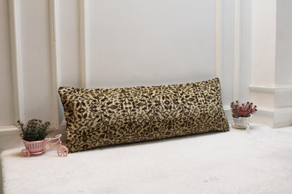 Handwoven Kilim Lumbar Pillow Cover 12x36 – Beige & Brown Floral