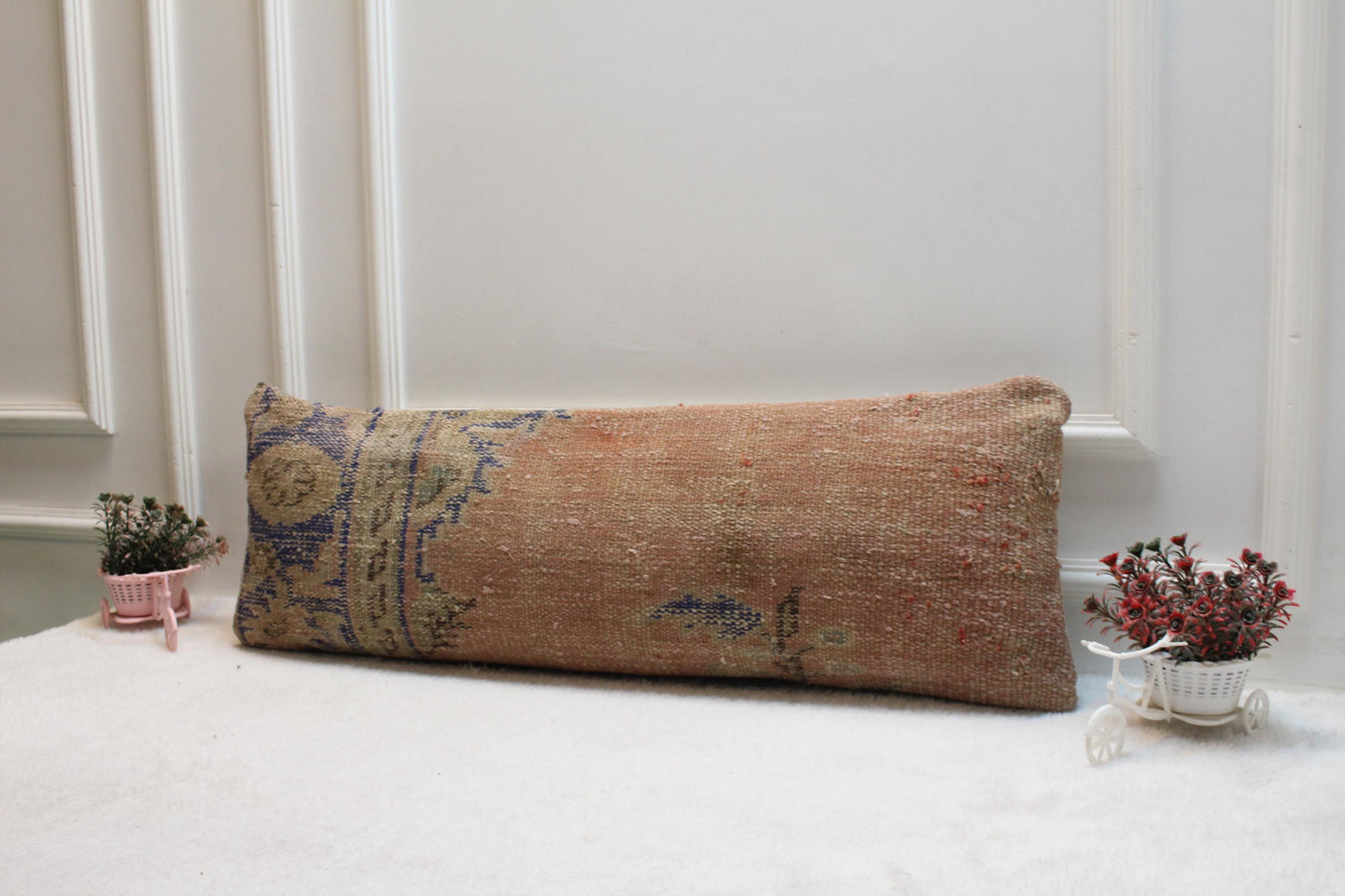 Vintage Turkish Rug Print Lumbar Pillow Cover - Boho Cushion (12x24 inch)