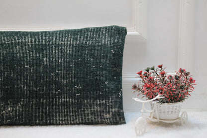 Forest Green Turkish Rug Lumbar Pillow Cover: Vintage Printed Cushion (12x36)