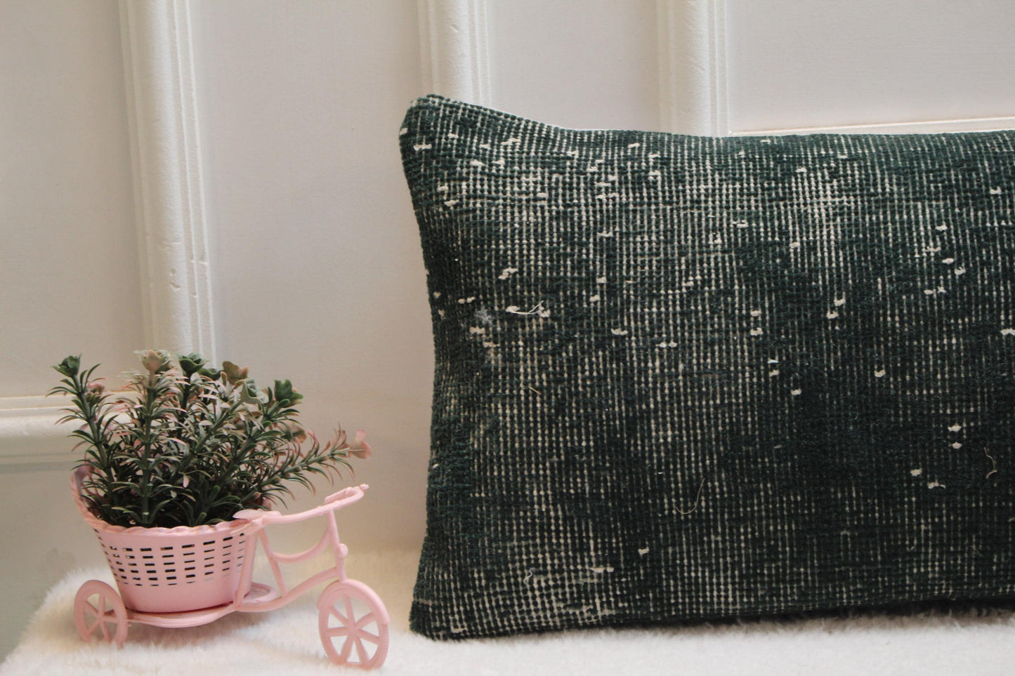 Forest Green Turkish Rug Lumbar Pillow Cover: Vintage Printed Cushion (12x36)