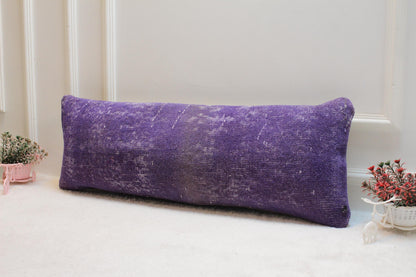 Purple Turkish Rug Lumbar Pillow Cover: Distressed Boho Bolster (12x36)