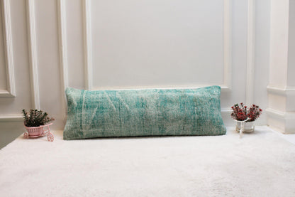 Mint Green Turkish Rug Lumbar Pillow Cover: Distressed Boho Decor (12x36)