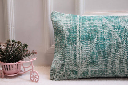 Mint Green Turkish Rug Lumbar Pillow Cover: Distressed Boho Decor (12x36)