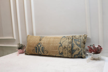 Handwoven Kilim Lumbar Pillow – Vintage Turkish Rug Cushion, 12x36