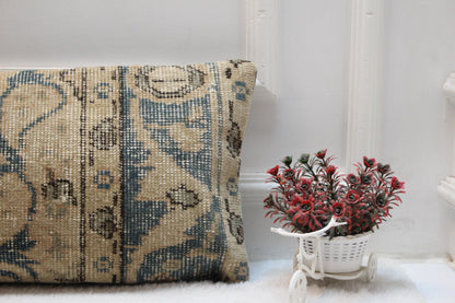 Handwoven Kilim Lumbar Pillow – Vintage Turkish Rug Cushion, 12x36