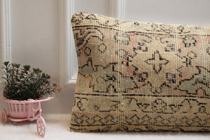 Handwoven Turkish Kilim Lumbar Pillow: Vintage Pastel Cushion (12x36)