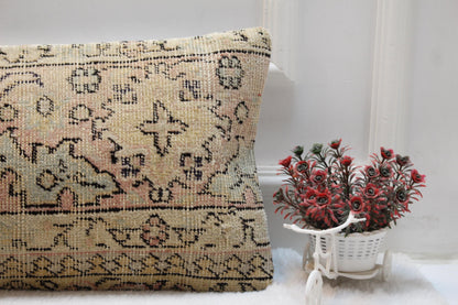 Handwoven Turkish Kilim Lumbar Pillow: Vintage Pastel Cushion (12x36)