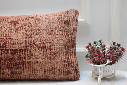 Rust Wool Kilim Lumbar Pillow Cover – Vintage Turkish Textile (12x36")