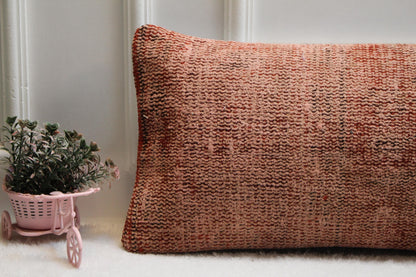 Rust Wool Kilim Lumbar Pillow Cover – Vintage Turkish Textile (12x36")