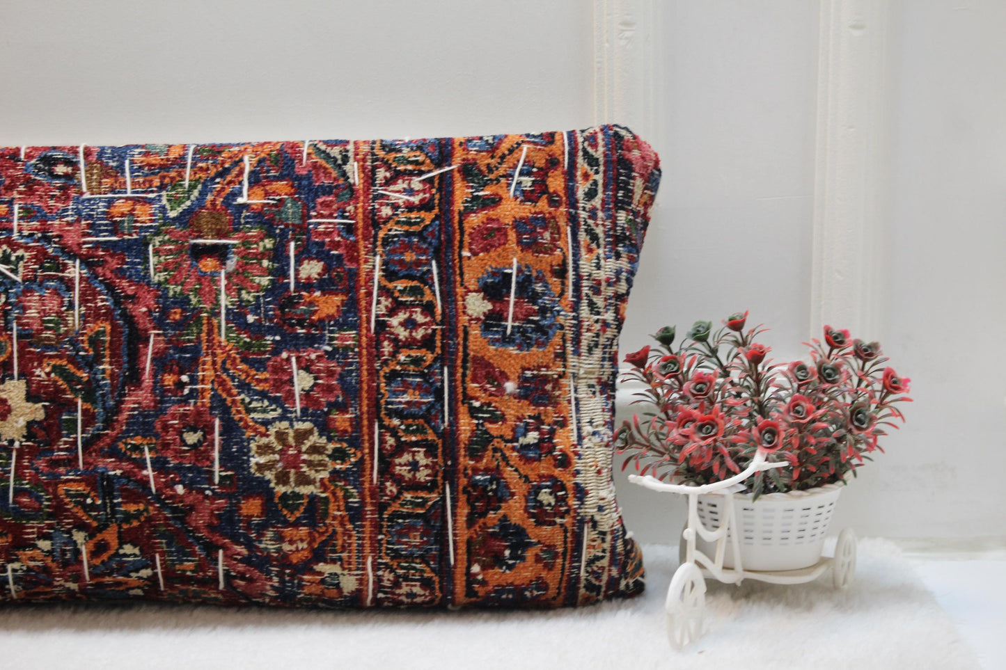Tribal Kilim Lumbar Pillow 12x36 – Handwoven Turkish Wool, Rustic Decor