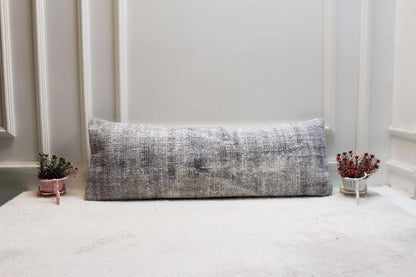 Handwoven Light Blue Kilim Lumbar Pillow Cover – Boho Farmhouse Accent (12x36”)