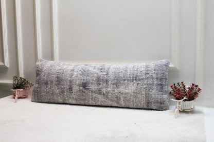 Handwoven Light Blue Kilim Lumbar Pillow Cover – Boho Farmhouse Accent (12x36”)