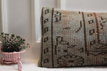 Handwoven Turkish Kilim Pillow Cover 12x36 – Antique Tribal Lumbar
