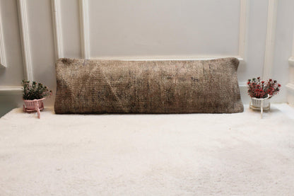 Handwoven Beige Kilim Lumbar Pillow Cover – Rustic Turkish Wool, 12x36”